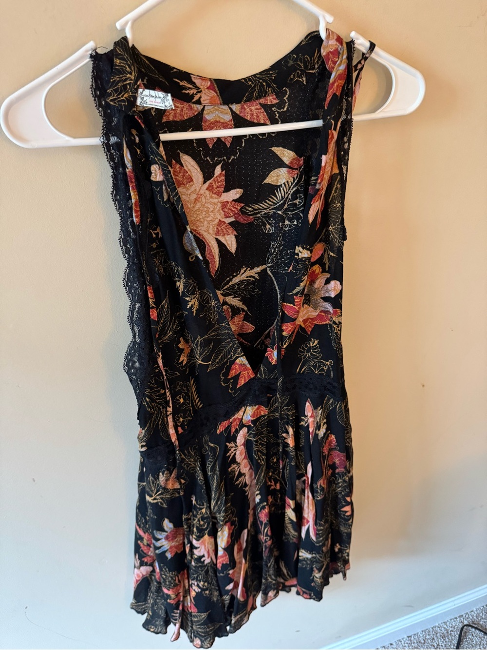 Free People Floral Black V-Neck Sleeveless Mini Dress